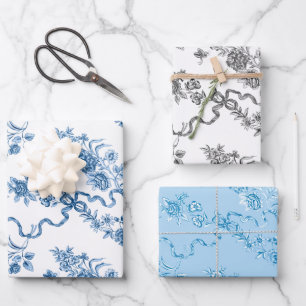 Feuille De Papier Cadeau Élégant Vintage gravé Roses et rubans