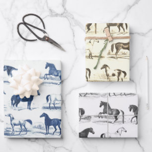 Feuille De Papier Cadeau Élégant Vintage Rustic Horse Breeds Toile