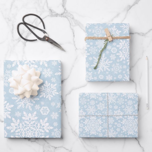 Feuille De Papier Cadeau Elegant White Snowflake (Frost Blue) (Recto)
