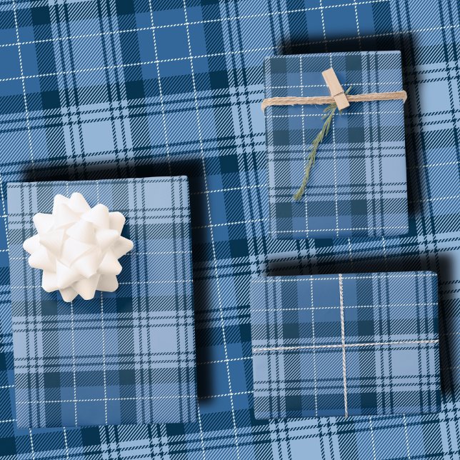 Feuille De Papier Cadeau Elegant Winter Blue Tartan Plaid Gender-Neutral (Créateur téléchargé)
