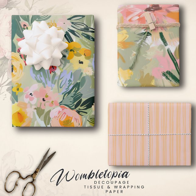 Feuille De Papier Cadeau Elégante aquarelle de printemps florale Peach Deco (Créateur téléchargé)