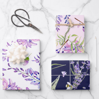 Feuille De Papier Cadeau Élégante aquarelle Lavande florale