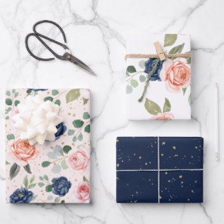 Feuille De Papier Cadeau Elégante aquarelle Marine Coral Floral
