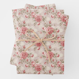 Feuille De Papier Cadeau Elégante aquarelle rose poussiéreuse roses et dent