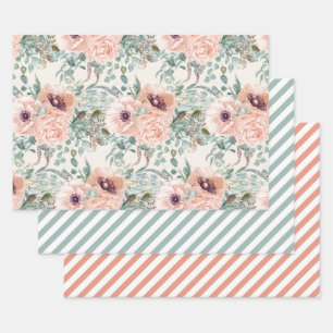 Feuille De Papier Cadeau Elégante Aquarelle rose Sage Vert Sage