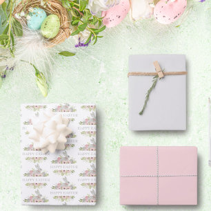 Feuille De Papier Cadeau Elégante Aquarelle Vintage Lapin de Pâques Gris ro