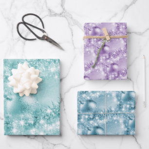 Feuille De Papier Cadeau Elégante Balle de Noël bleu glace violet turquoise