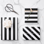 Feuille De Papier Cadeau Élégante bande noire et blanche<br><div class="desc">Papier d'emballage noir et blanc simple - parfait pour les mariages élégants à thème français,  douches nuptiales et anniversaires.</div>
