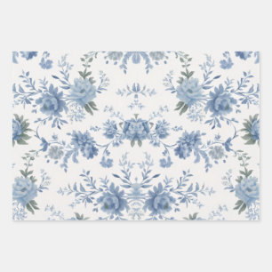 Feuille De Papier Cadeau Elégante Chinoiserie Bleu Toile