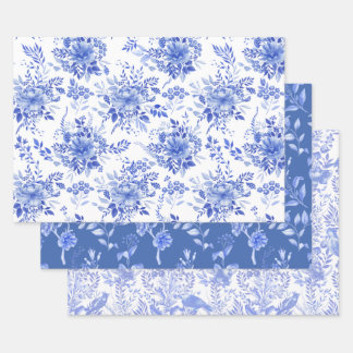 Feuille De Papier Cadeau Elégante Chinoiserie Bleue Blanc Porcelaine Floral