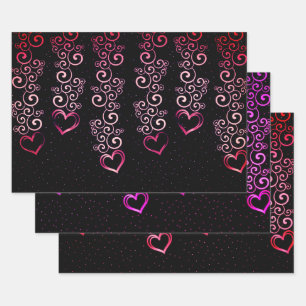 Feuille De Papier Cadeau Élégante Collection Black And Red Hearts