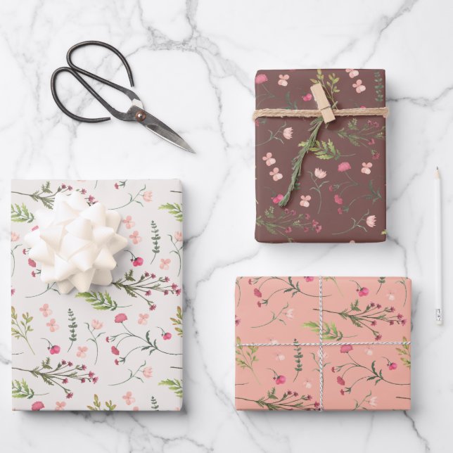 Feuille De Papier Cadeau Élégante Fête des mariées végétale rose floral (Recto)
