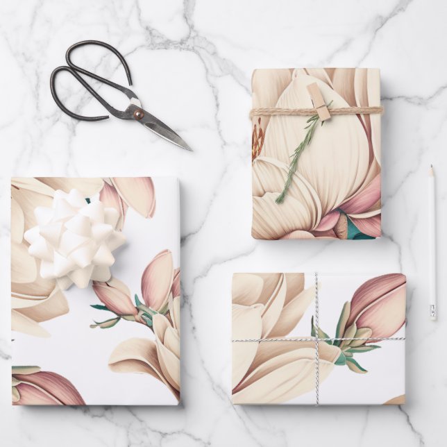 Feuille De Papier Cadeau Élégante fleur chic de Magnolia (Recto)