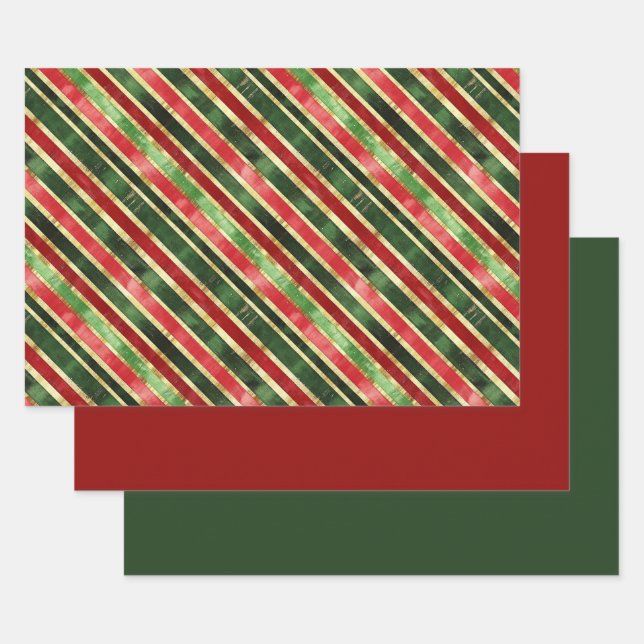 Feuille De Papier Cadeau Elégante Grilles Or Rouge Vert Noël (Lot)