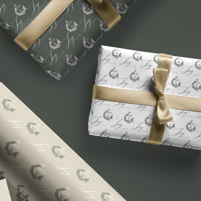 Feuille De Papier Cadeau Élégante Joie Calligraphie Garland Wreath Monogram (Elegant Joy Calligraphy Garland Wreath Monogram Wrapping Paper Sheets)
