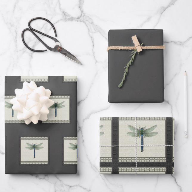 Feuille De Papier Cadeau Élégante libellule bleue (Recto)