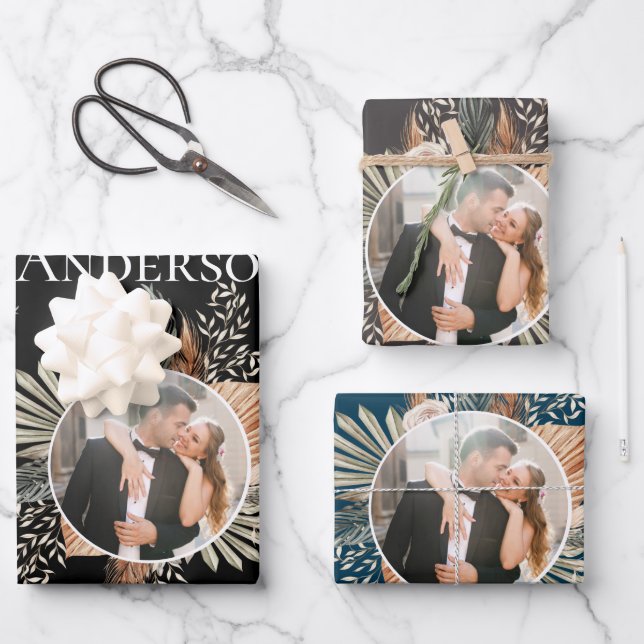 Feuille De Papier Cadeau Élégante mariée et chambre photo/nom Trois couleur (Recto)