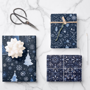 Feuille De Papier Cadeau Élégante Minuit Bleue Images de Noël