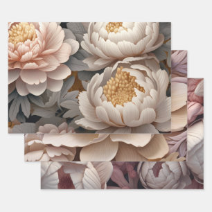 Feuille De Papier Cadeau Élégante œuvre d'art florale de pivoine en 3D