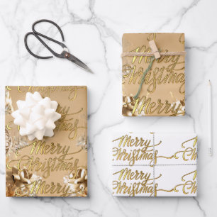 Feuille De Papier Cadeau Élégante parties scintillant d'or Snowflakes Joyeu