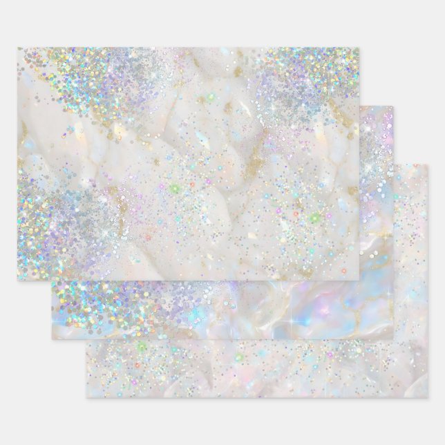 Feuille De Papier Cadeau Élégante Parties scintillant holographique Pastel  (Lot)