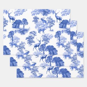 Feuille De Papier Cadeau Elégante Toile de campagne Blue Deer Fox Vintage