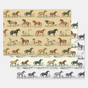Feuille De Papier Cadeau Élégante toile rustique vintage beige races de che