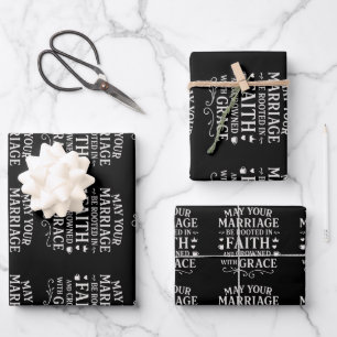 Feuille De Papier Cadeau Élégante Typographie Noire Mariage Réception nupti