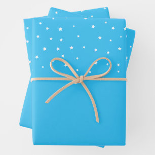 Feuille De Papier Cadeau Elégantes Étoiles blanches sur Pastel Blue