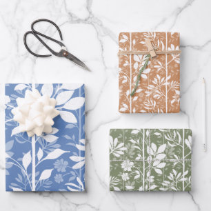Feuille De Papier Cadeau Élégantes Silhouettes Blanches de Vignes Botanique