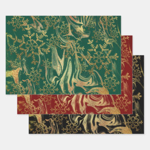 Feuille De Papier Cadeau Élégants flocons de neige en marbre doré moderne