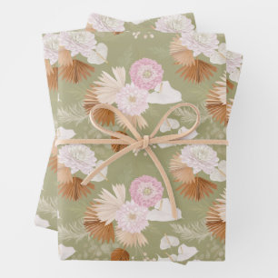 Feuille De Papier Cadeau Elegants Palmiers Secs et Anthurium
