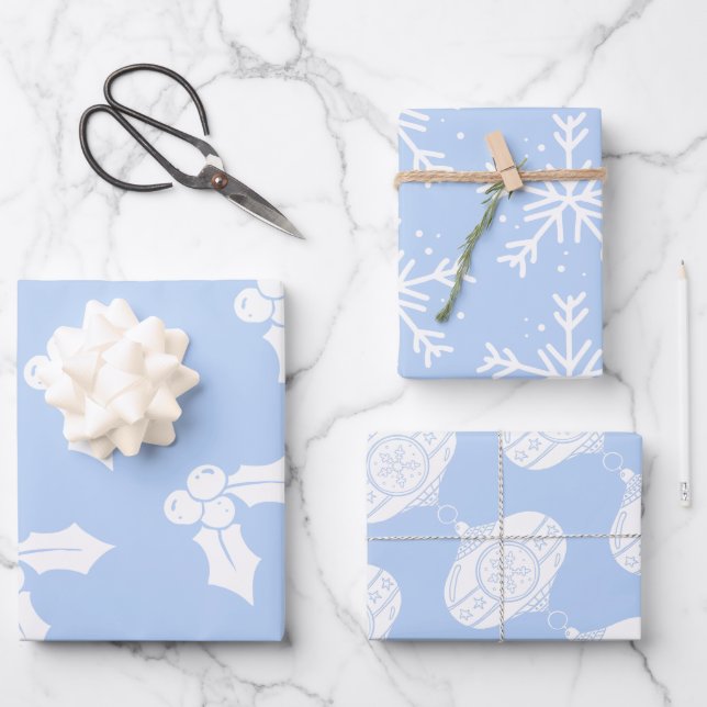 Feuille De Papier Cadeau Eléments de Noël en bleu Cobalt (Recto)