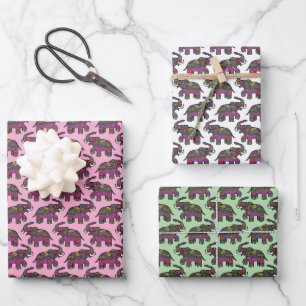 Feuille De Papier Cadeau Éléphant Mehndi Indien Coloré Multi-Couleurs DIY F