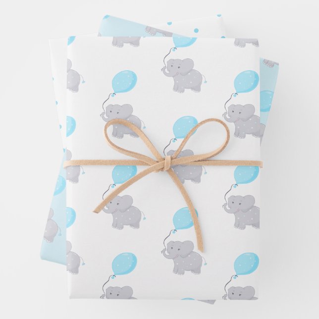 Feuille De Papier Cadeau Eléphant mignon avec ballon | Baby Boy (En situation)