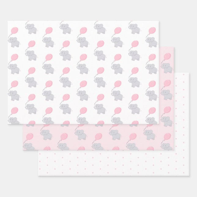 Feuille De Papier Cadeau Eléphant mignon fille Baby shower (Lot)