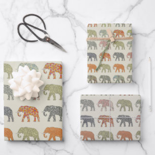 Feuille De Papier Cadeau Éléphant Motif Animal Coloré Contemporain