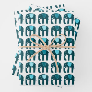 Feuille De Papier Cadeau Elephant Motif mignon brillant bleu simple Aqua ca