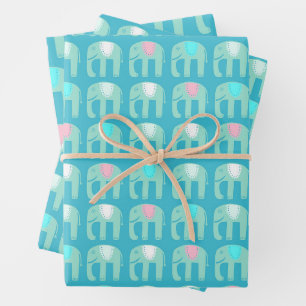 Feuille De Papier Cadeau Elephant Motif mignon brillant simple rose Aqua ca