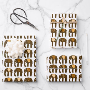 Feuille De Papier Cadeau Elephant Motif mignon Terre simple cadeau Brown