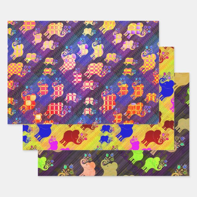 Feuille De Papier Cadeau Eléphants agités (Lot)