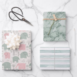 Feuille De Papier Cadeau Eléphants mignons main dessiné cadeau