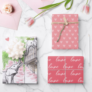 Feuille De Papier Cadeau Eléphants mignons Roméo et Juliette Amour romantiq