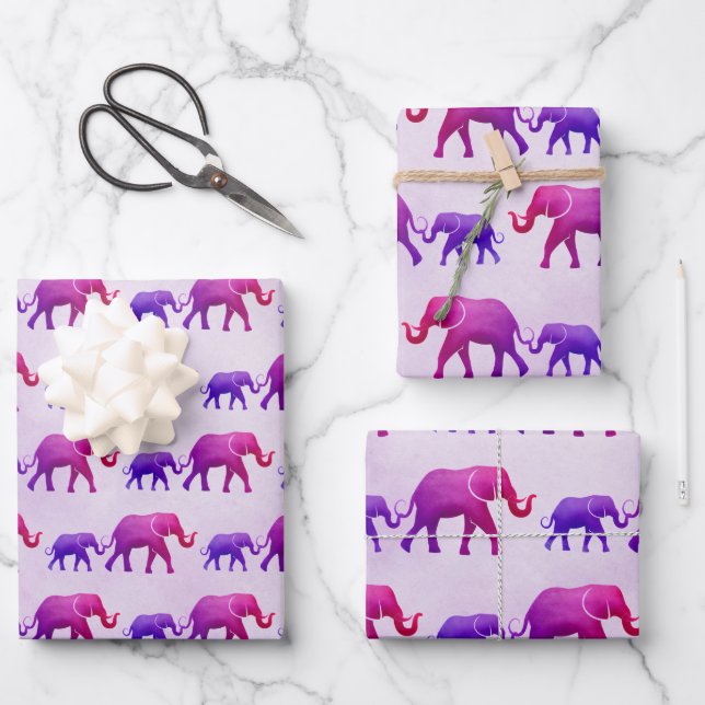 Feuille De Papier Cadeau Eléphants Ombre (Recto)