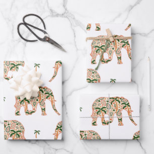 Feuille De Papier Cadeau Éléphants ornés de paisley floral indien