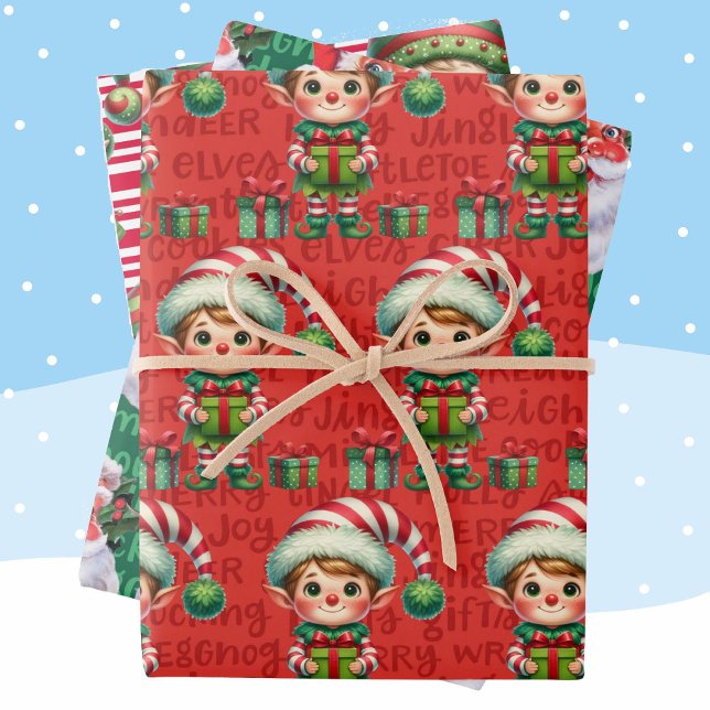 Feuille De Papier Cadeau Elfe de Noël Père Noël Elfes 3 (Créateur téléchargé)