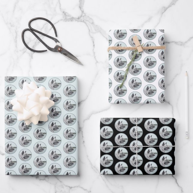 Feuille De Papier Cadeau Elkhound norvégien à la peinture de village - Chie (Recto)