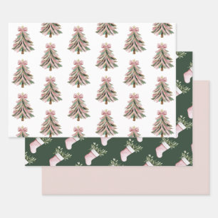 Feuille De Papier Cadeau Emballage plat de Noël à coups de pinceau rose et 