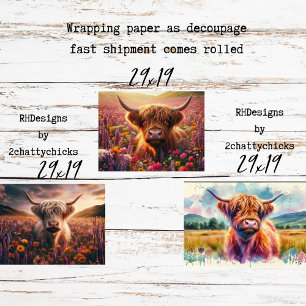 Feuille De Papier Cadeau Emballage pour Découpage 3 Hautes Terres Fantaisis
