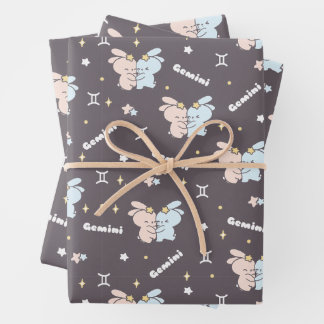 Feuille De Papier Cadeau Embrasage Twin Bunnies - Gemini Zodiac Constellati